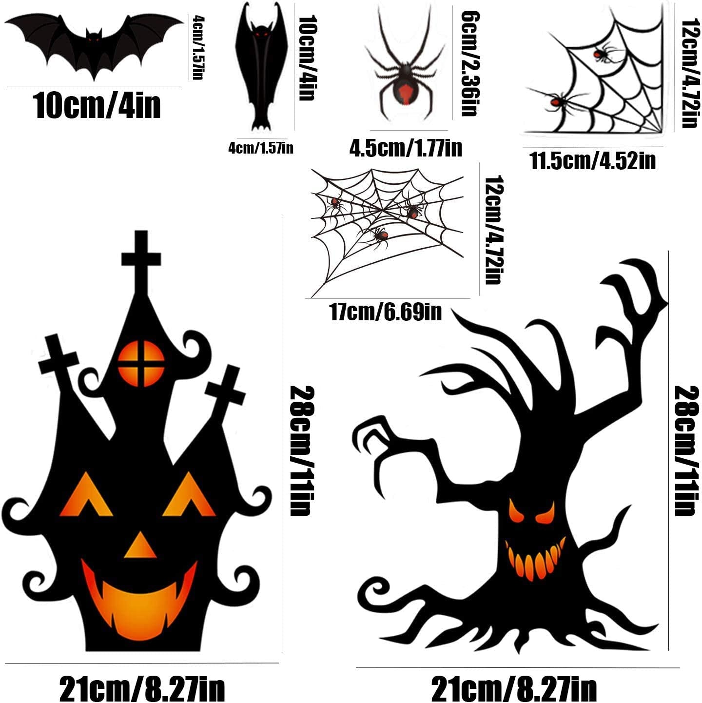 Halloween Window Clings Stickers, 7Sheet Halloween Bats Spiders Window Cling Sticker Decal for Halloween Window Decoration