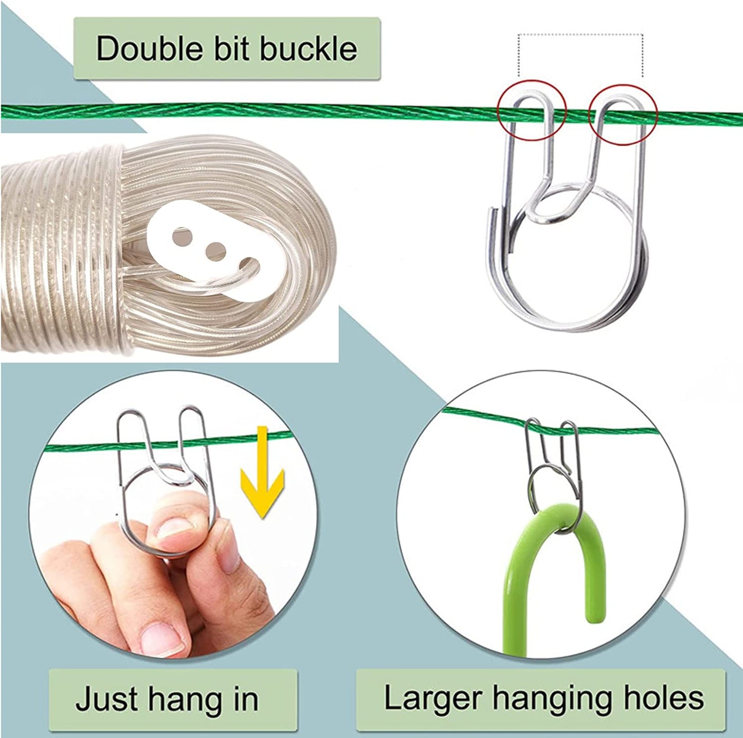 Wikki Washing Line Rope 30M, Clothes Steel Core Heavy Duty, Lines, Strong Lines Outdoor Garden for Outside, 30M Aprox 100Ft(Transparent), White (YTH-01)