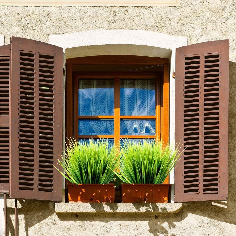 12 Bundles Artificial Plants Grass Plastic Greenery Shrub Bushes Plastic Wheat Grass for Indoor Outdoor Home Garden Decoration