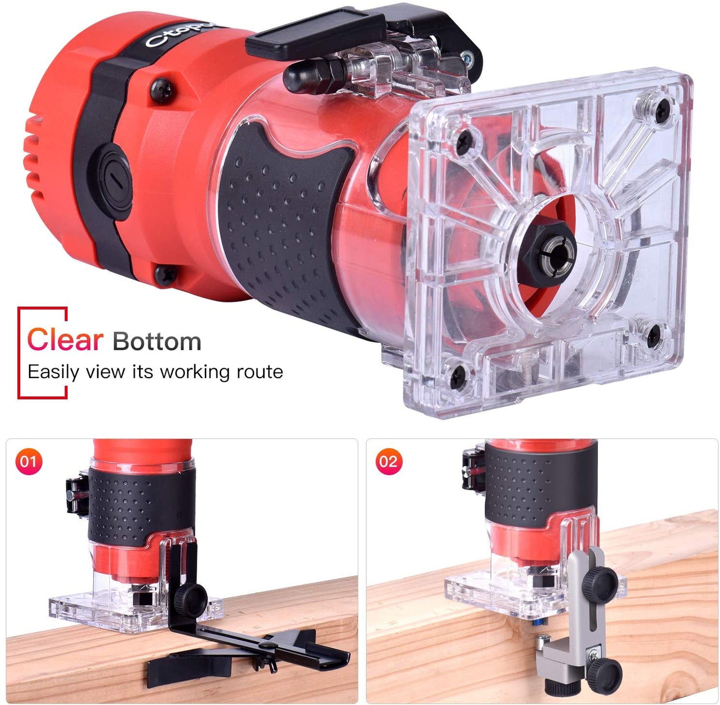 Compact Wood Palm Router Tool Hand Edge Trimmer Woodworking Joiner Cutting Palmming Tool 30000R/MIN 800W 220V with 12PCS 1/4" Router Bits