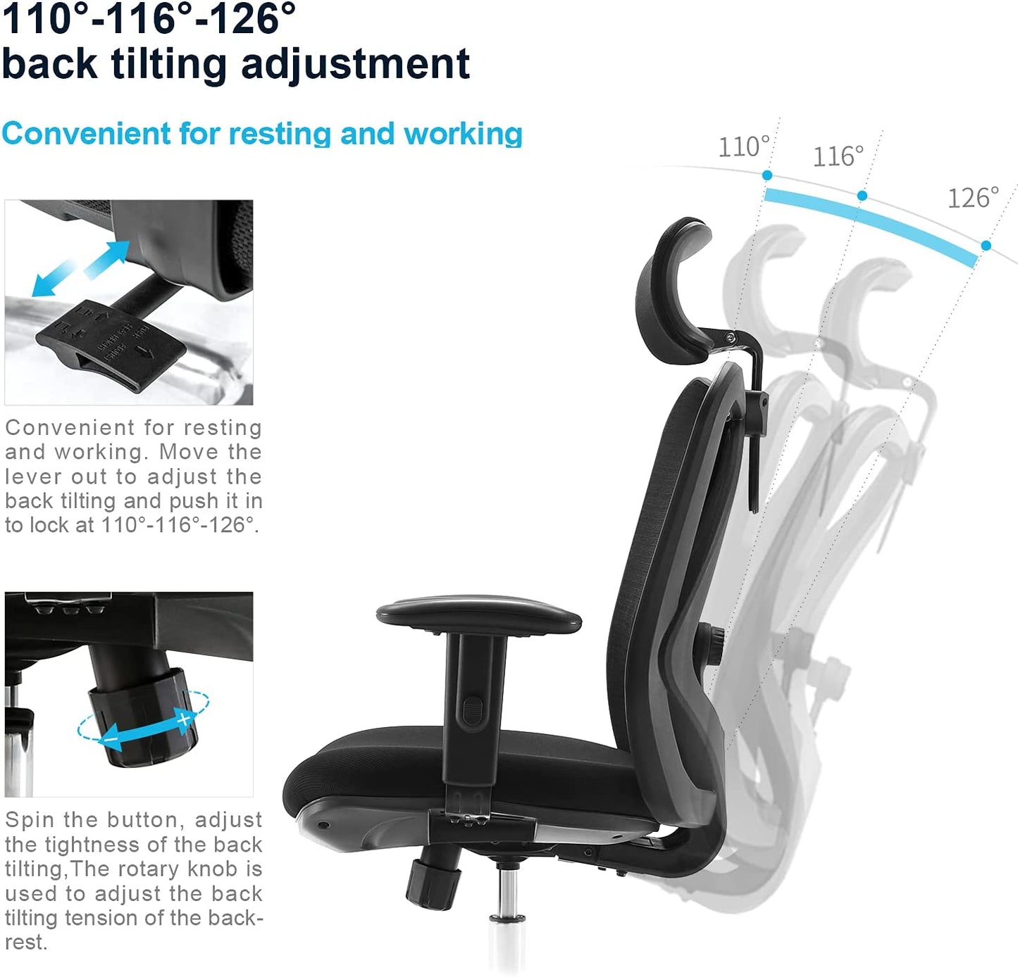 Office Desk Chair, Ergonomic Computer Office Chair with Adjustable Headrest and Lumbar Support,High Back Executive Swivel Chair (Black)