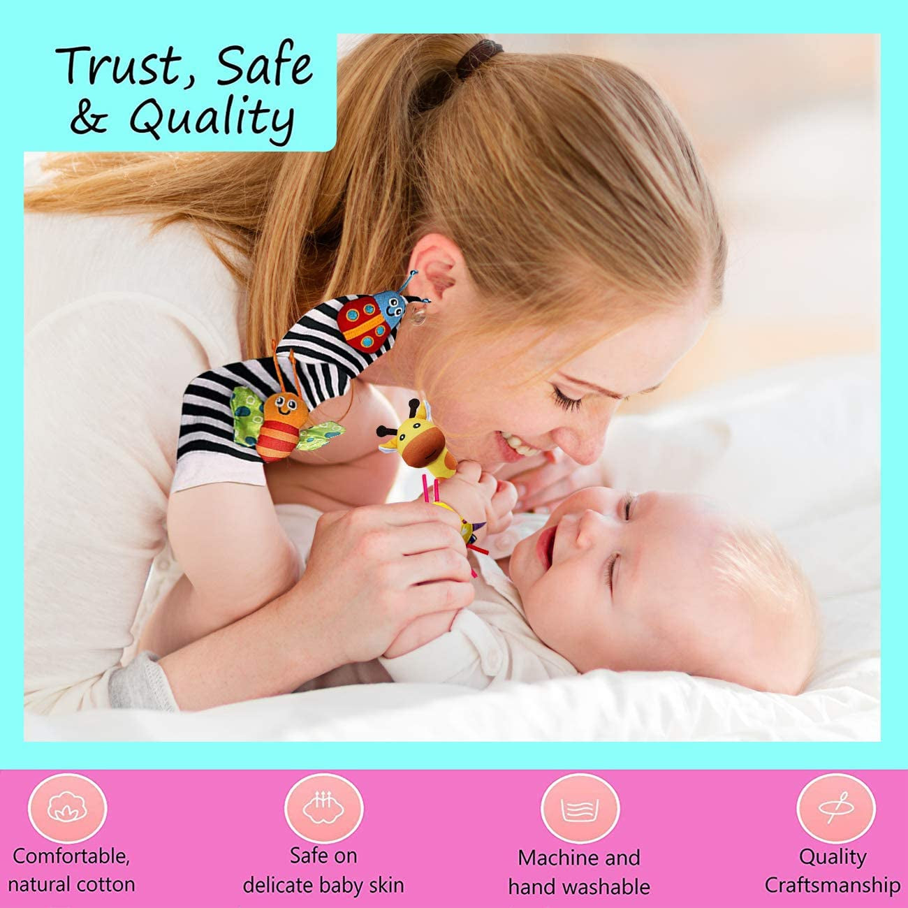 Foot Finders & Wrist Rattles for Infants Developmental Texture Toys for Babies & Infant Toy Socks & Baby Wrist Rattle - Newborn Toys for Baby Girls Boys - Baby Boy Girl Toys 0-3 3-6 6-9 Months