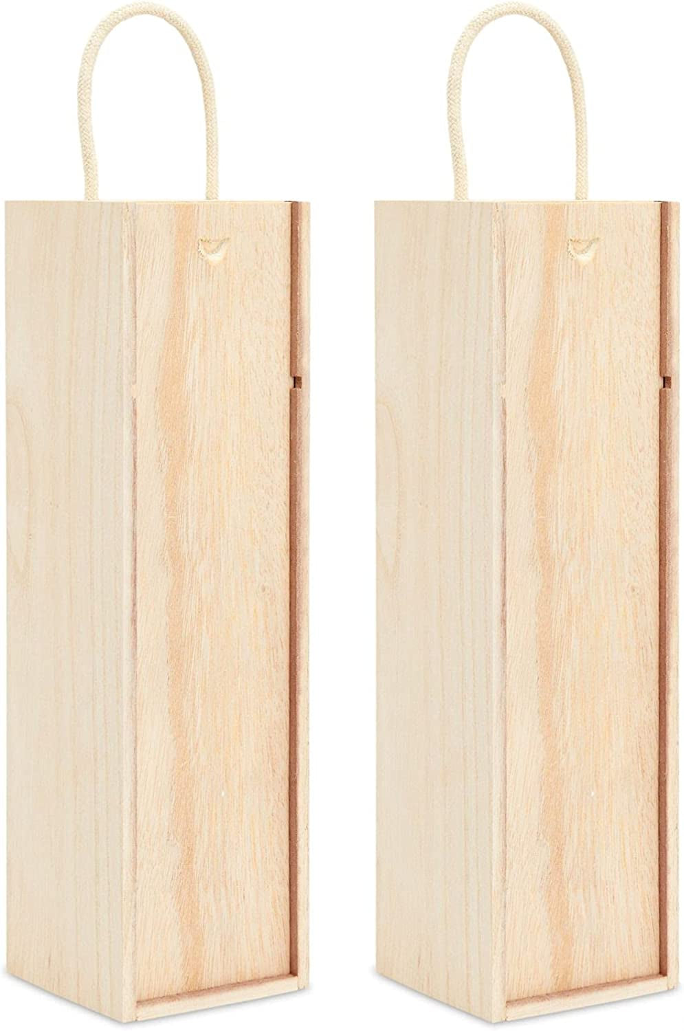 Wooden Wine Box (2-Pac - Single Wine Bottle Wood Storage Gift Box with Handle for Birthday Party, Housewarming, Wedding, Anniversary, 35.2 X 9.8 X 10.2 Cm