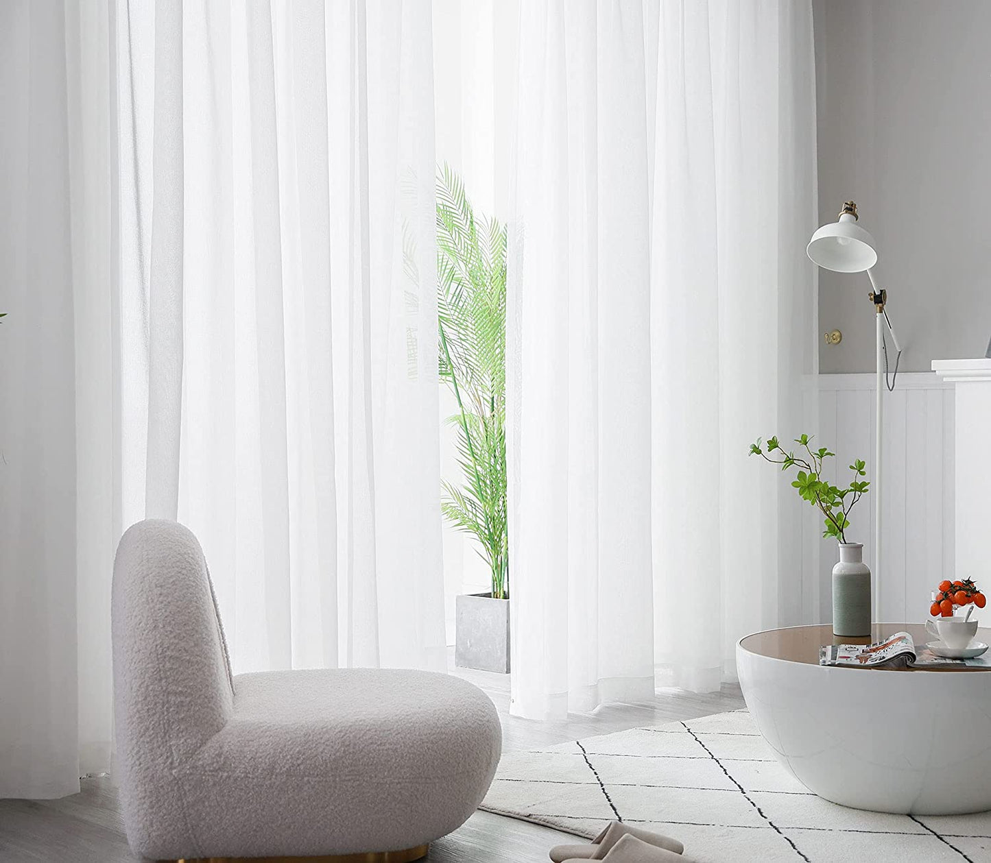 Voile off White Transparent Linen Look Net Curtains with Eyelets for Living Room,Christmas Decoration 55Wx72L off White,Set of 2