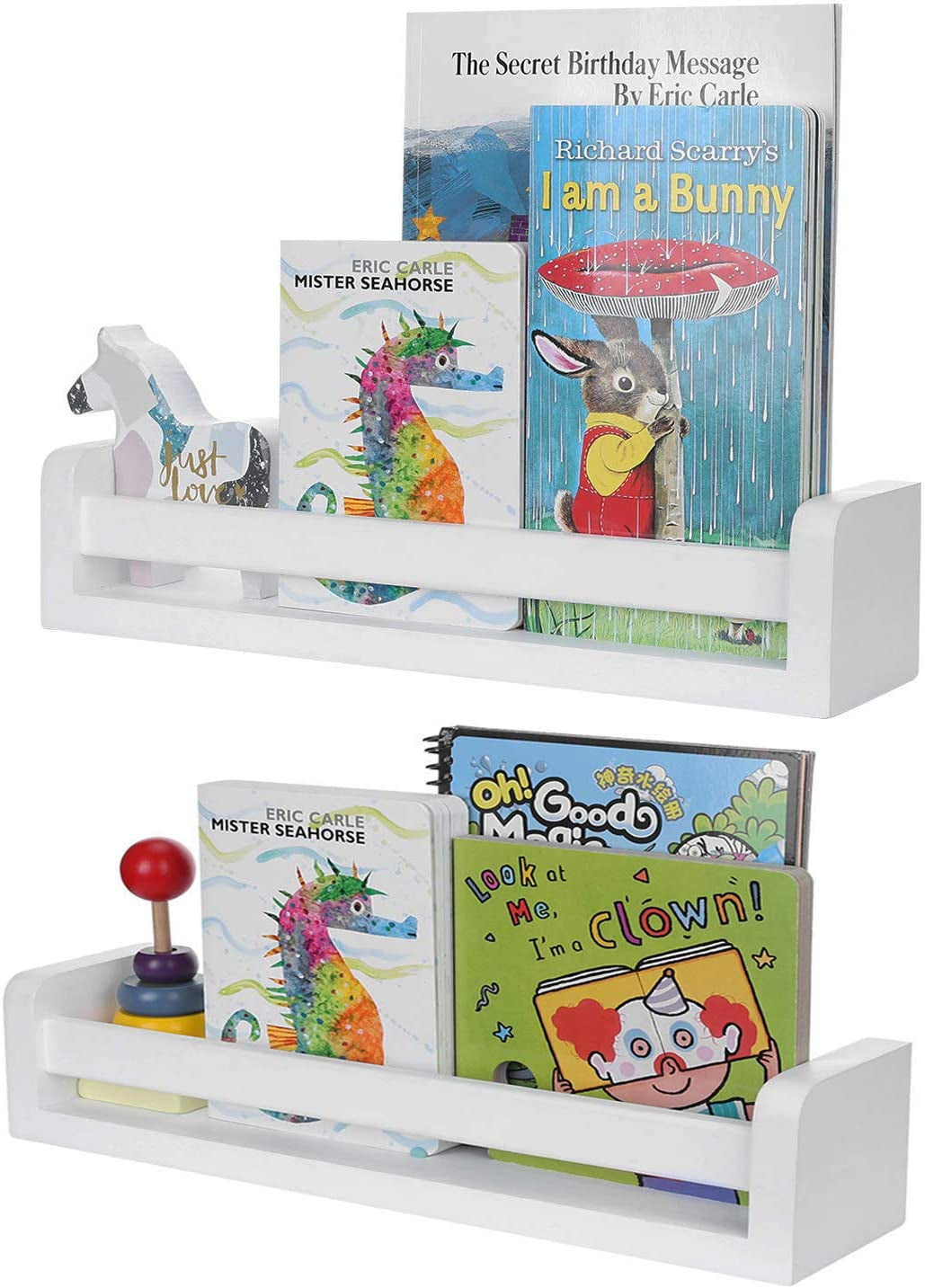 Floating Shelves Multi-Use Wall Shelf Bookshelf White Wood Display Shelf (2 Pack)