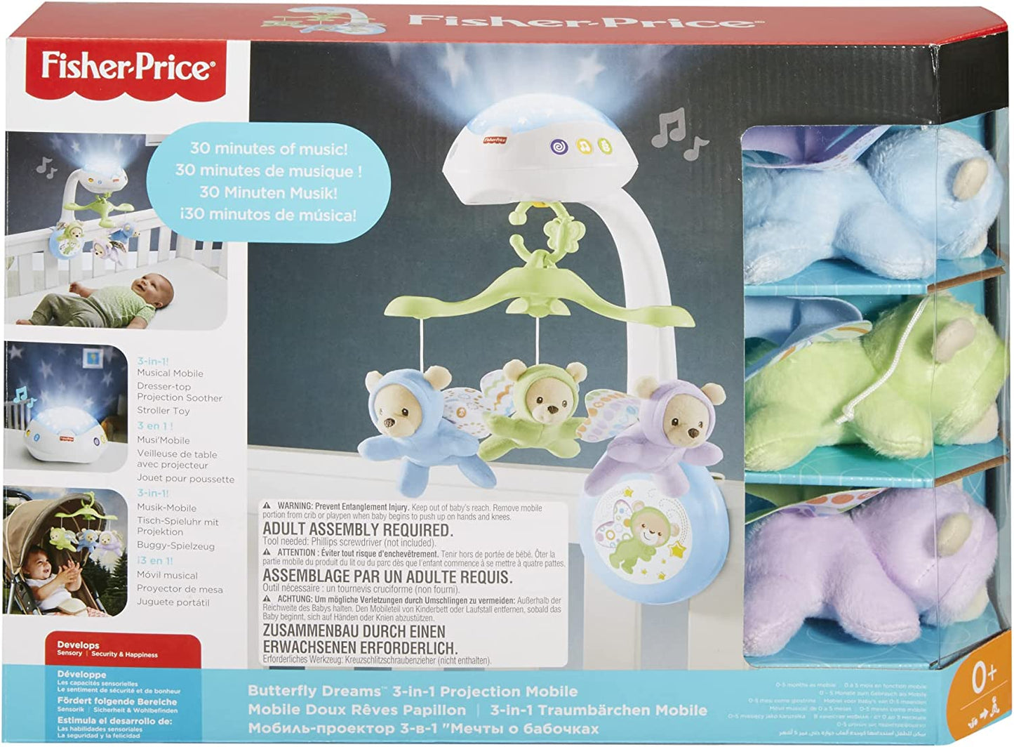 Butterfly Dreams 3-In-1 Projection Mobile - Crib Toy & Sound Machine - Star Projection - Soothing Music - Gift for Babies