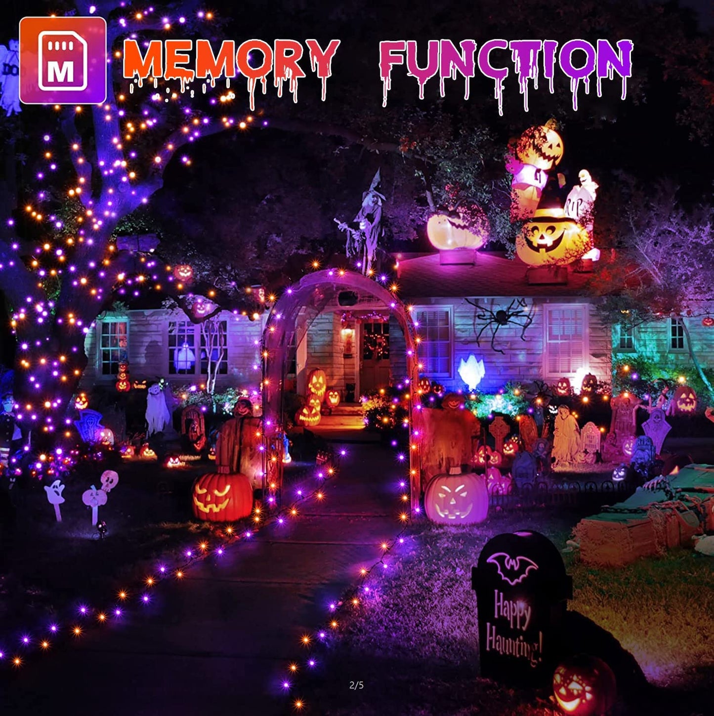 Ollny Halloween Decorations Lights Outdoor - 24M 240LED Orange Purple Christmas String Lights with 8 Modes/Timer - Waterproof Fairy Lights Plug in for Indoor Halloween Party/Garden/Tree/Window Decor
