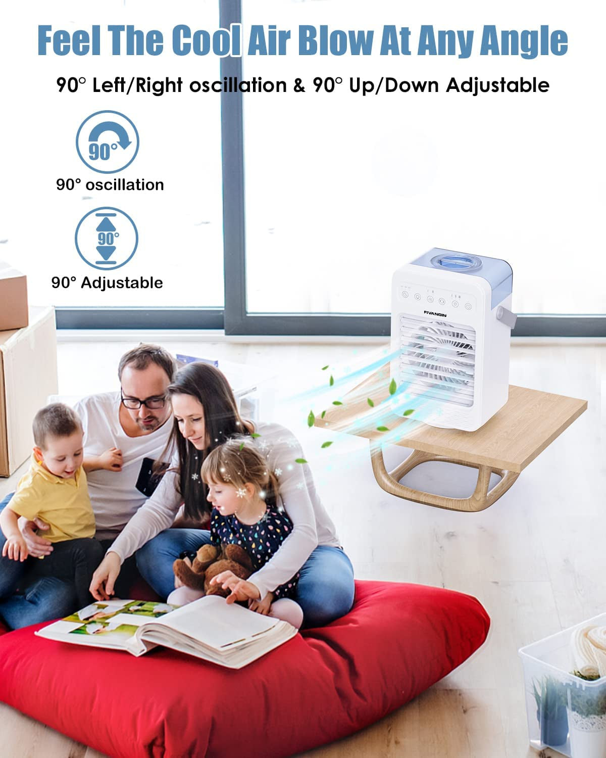 Air Cooler, Personal Portable Air Conditioner with Colored Lights, 4 Speeds, Automatic Oscillation, 4 in 1 Mini Air Cooler Ideal for Home/Bedroom/Dorm/Office