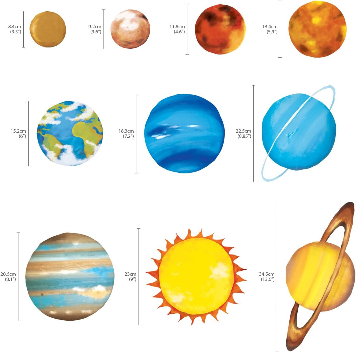 DW-1307 Planets in the Space Kids Wall Stickers Decals Peel and Stick Removable for Nursery Bedroom Living Room Art Murals Decorations