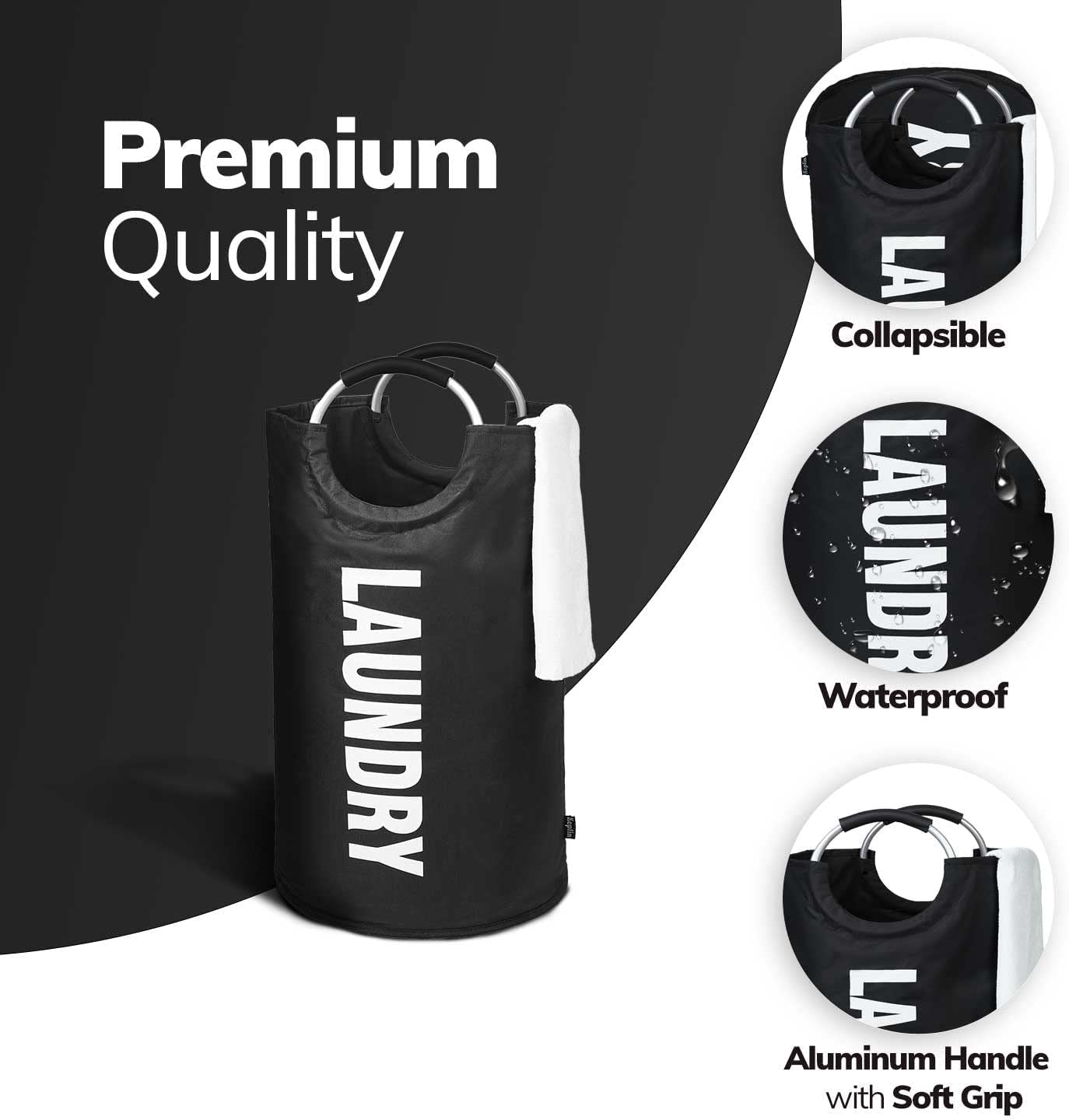 Collapsible Large Laundry Basket - Black, 82 L | Foldable Hamper Basket | Easy to Carry Washing Baskets for Laundry | Clothes Hamper for Kids Bedroom, Bathroom, Nursery, Utility Room