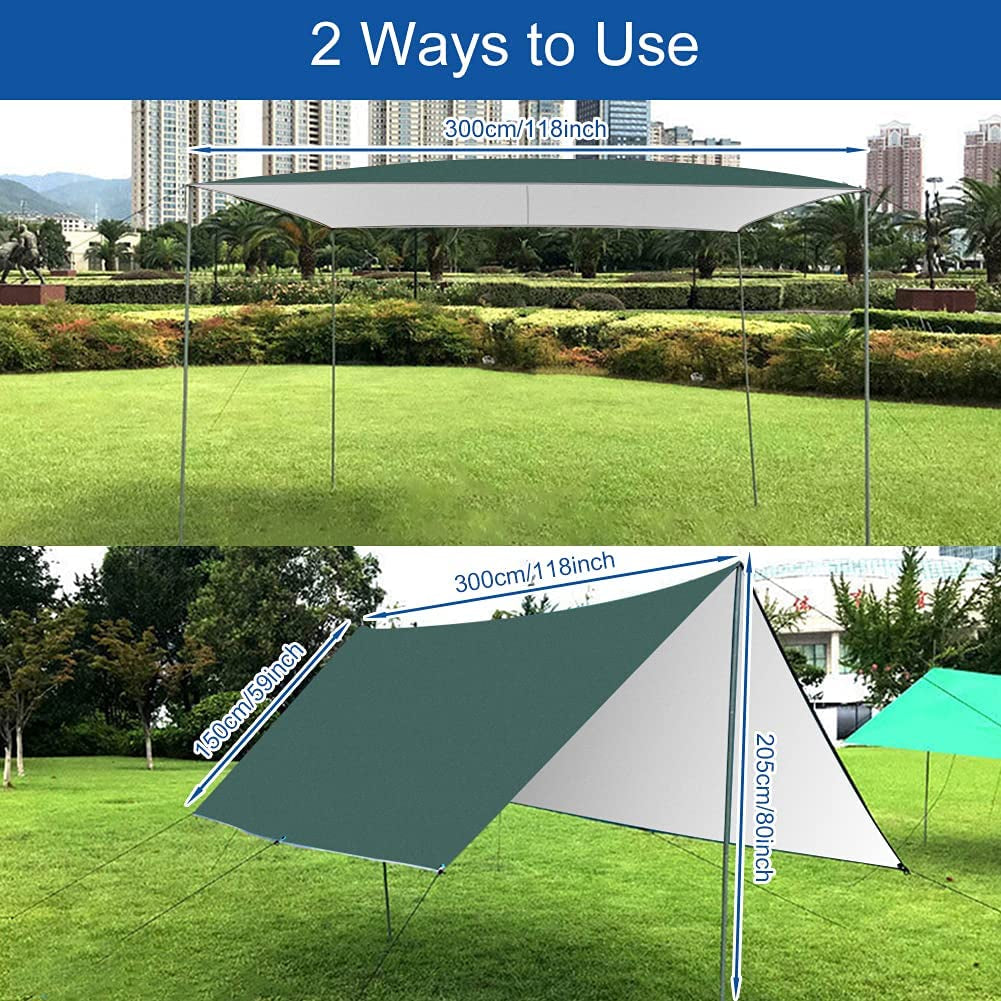 3M X 3M Hammock Rain Fly Tent Tarp Waterproof Windproof Snowproof Camping Tarp Camping Shelter Portable Anti-Uv Sun Shelter Basha Sunshade Tarpaulin Mat for Snow Beach Camping Outdoor Travel