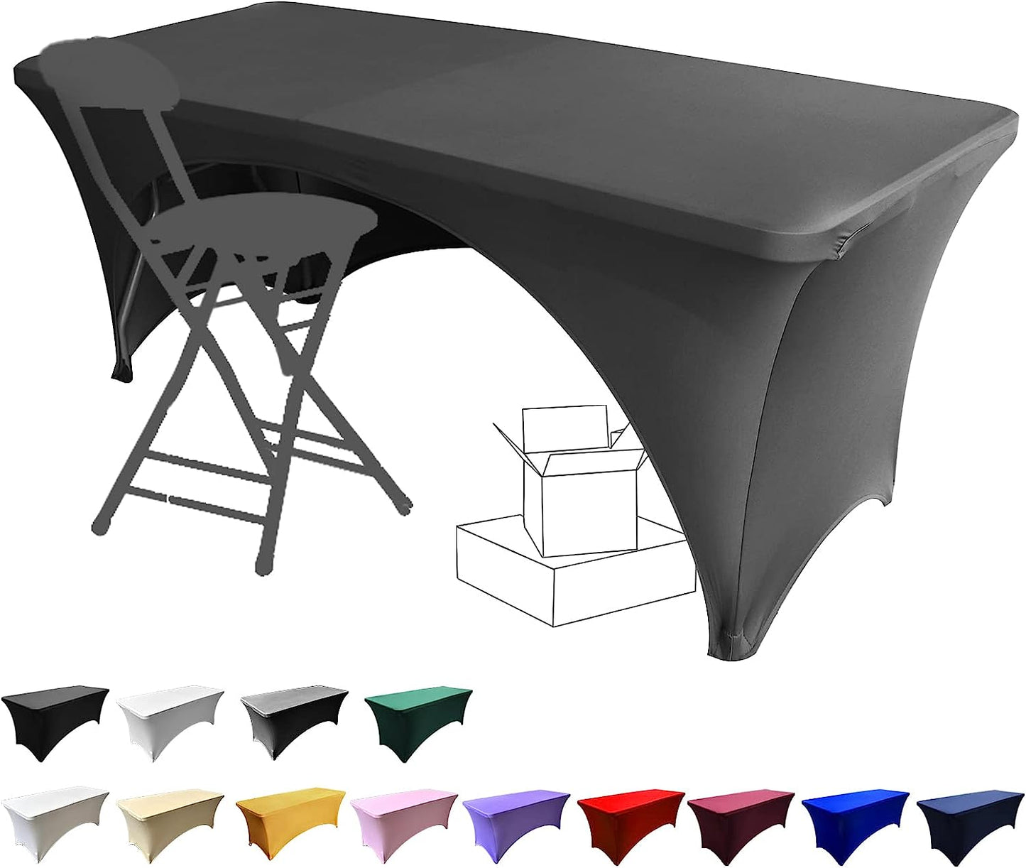 Stretchable Tablecloths 6Ft for Rectangle Tables with Open Back, Fitted Spandex Rectangular Patio Table Covers, Wedding, Party, Kitchen, Beauty Event Decoration-Black