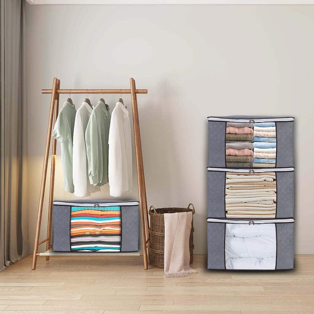 5 Pack Clothes Storage Bags 90L Large Capacity Clothing Organizers with Reinforced Handles Thick Breathable Fabric Foldable Underbed Containers for Bedding Comforter Blanket