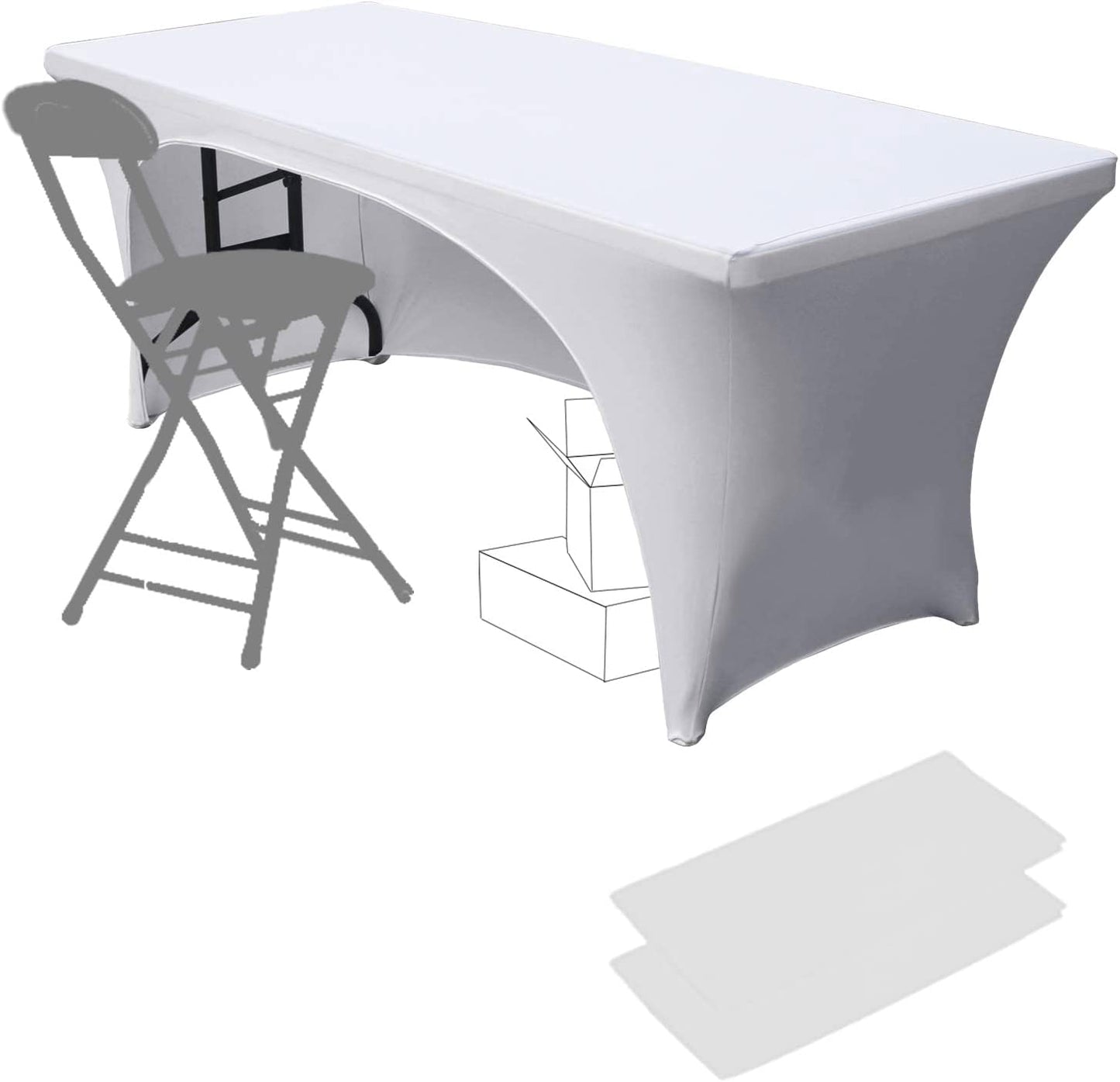Stretchable Tablecloths 6Ft for Rectangle Tables with Open Back, Fitted Spandex Rectangular Patio Table Covers, Wedding, Party, Kitchen, Beauty Event Decoration-Black
