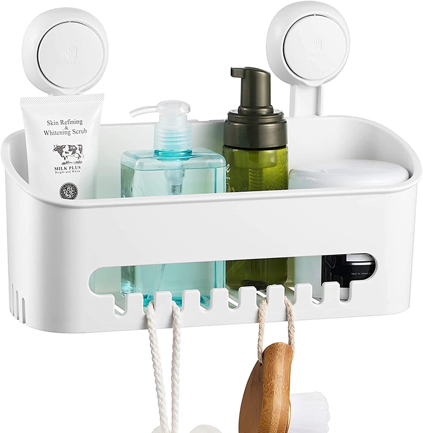 ODesign Adhesive Shower Caddy Basket Shelf with 4 Hooks Razor Soap Dish  Holder Shampoo Kitchen Bathroom Home Organizer No Drilling Wall Mounted