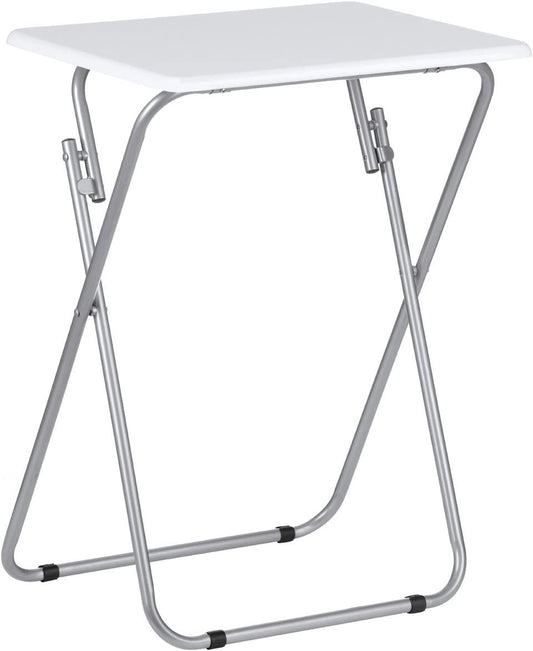 Folding Table with Silver Frame, 48 X 38 X 66 Cm, Laptop Table, Snack Table - White