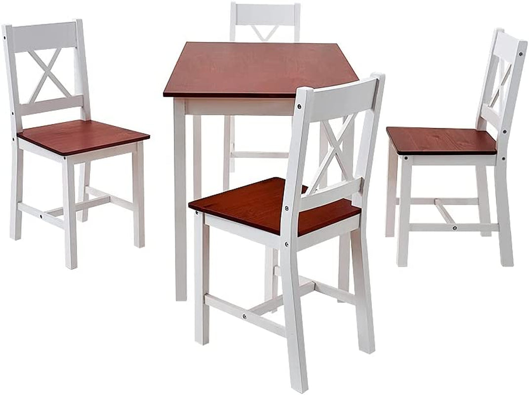 Solid Wood Pine Dining Table Set with 4Pcs X Shape Chairs Set Kitchen Room Furniture Set (X Shape White Brown)