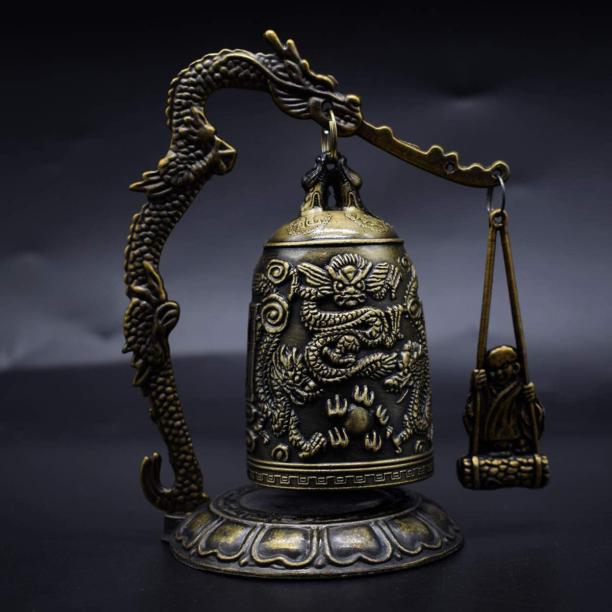 Fengshui Vintage Small Dragon Bell Buddhist Collectibles Ornaments, Good Luck Bell, Meditation Home Office Decor