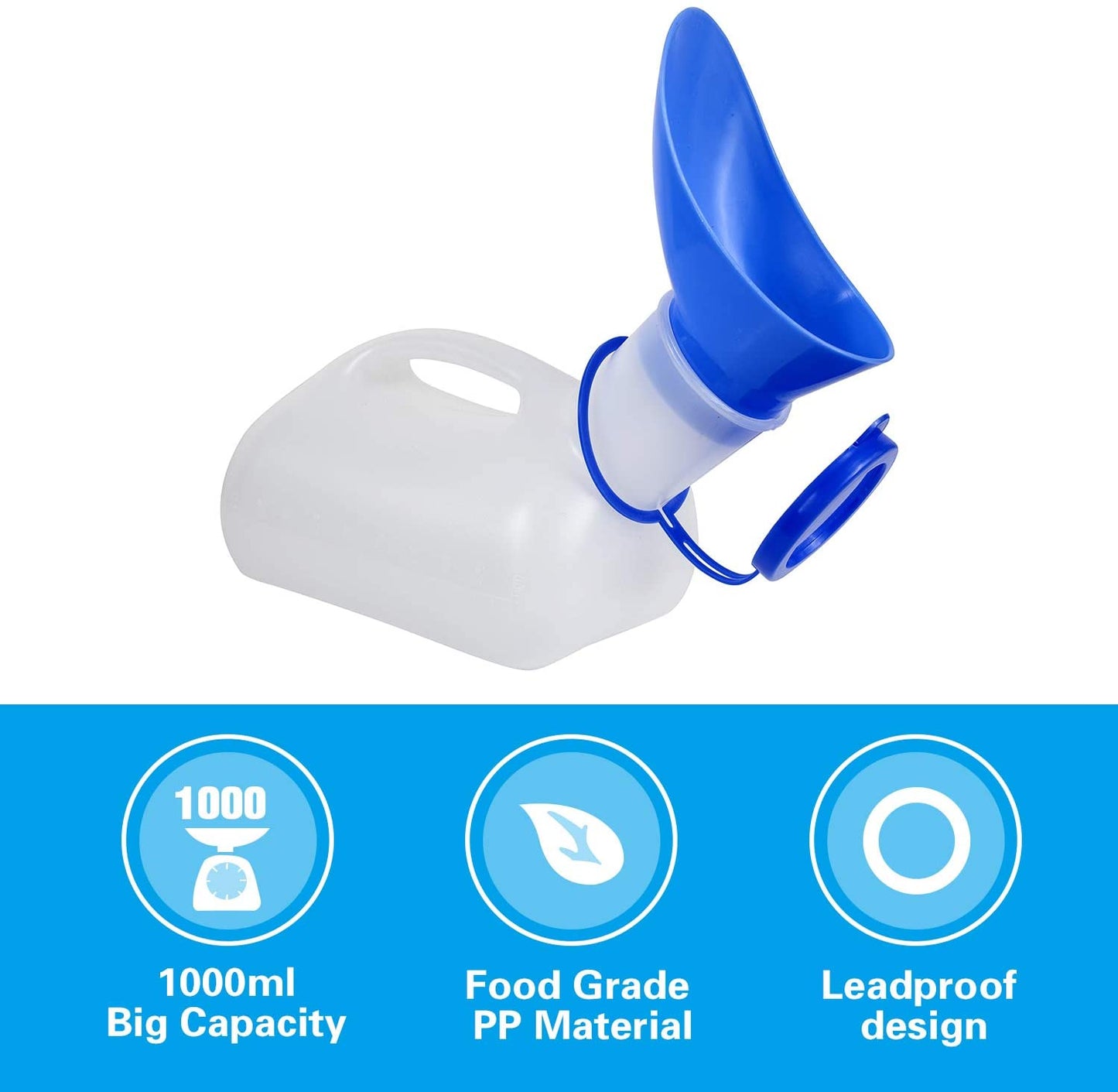 Unisex Potty Urinals for Car, Urine Bottles for Men and Women, Portable Pee Bottle, with a Lid and Funnel, Leakproof Toilet Urinals for Car, Travel Camping Outdoor
