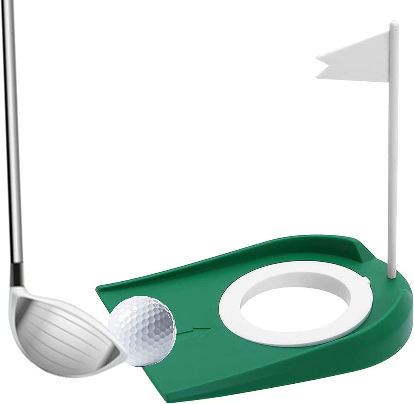 Kigniote Golf Putting Mat Practice, Indoor Outdoor Plastic Golf Putting Cup Practice Aids with Adjustable Hole & White Flag