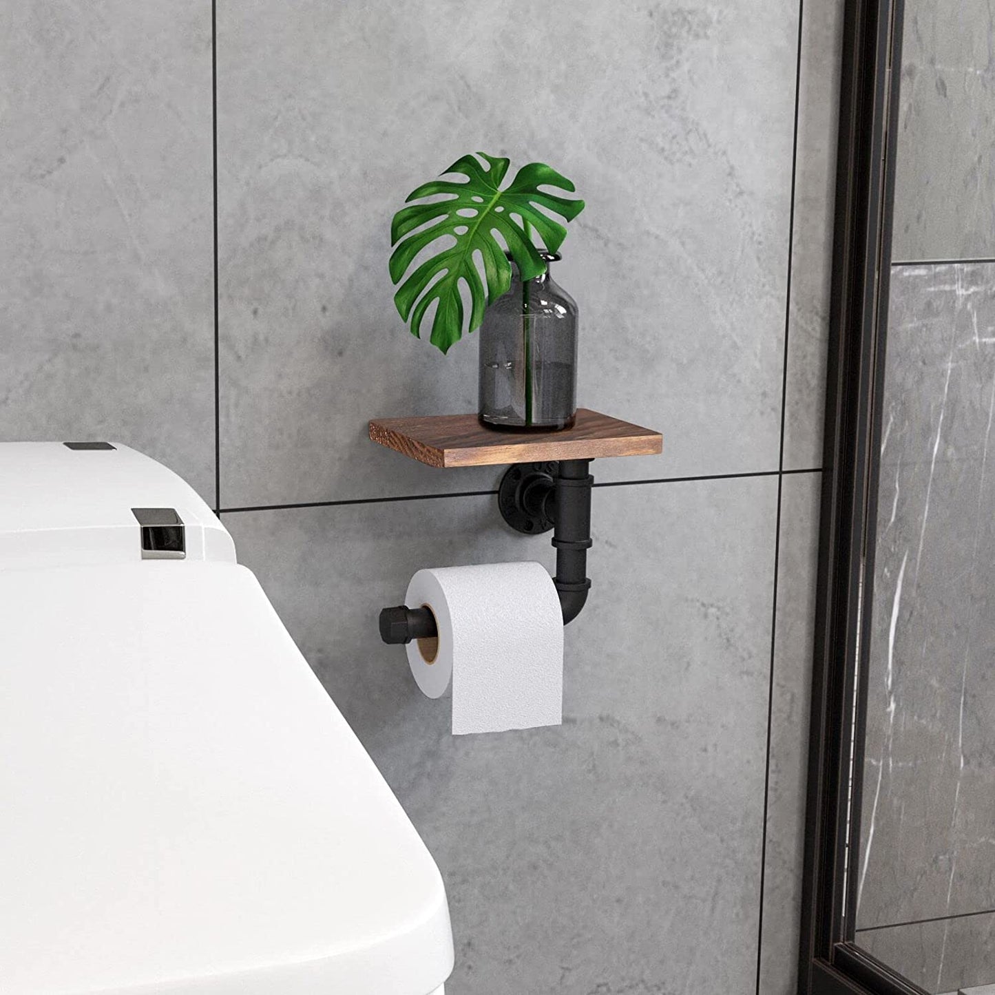 Industrial Toilet Roll Holder with Shelf, Wall Mounted Toilet Paper Holder, Vintage Bathroom Accessories, Rustic Home Décor