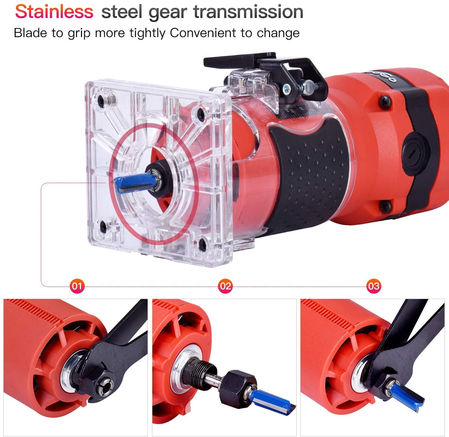 Compact Wood Palm Router Tool Hand Edge Trimmer Woodworking Joiner Cutting Palmming Tool 30000R/MIN 800W 220V with 12PCS 1/4" Router Bits