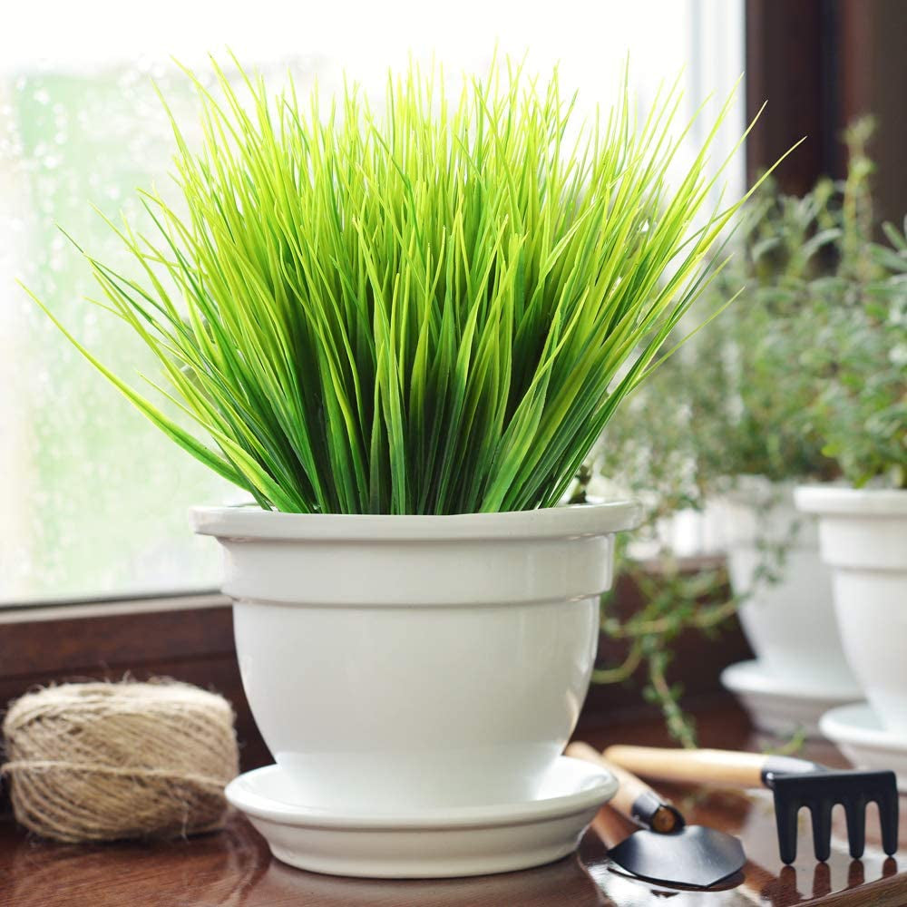 12 Bundles Artificial Plants Grass Plastic Greenery Shrub Bushes Plastic Wheat Grass for Indoor Outdoor Home Garden Decoration