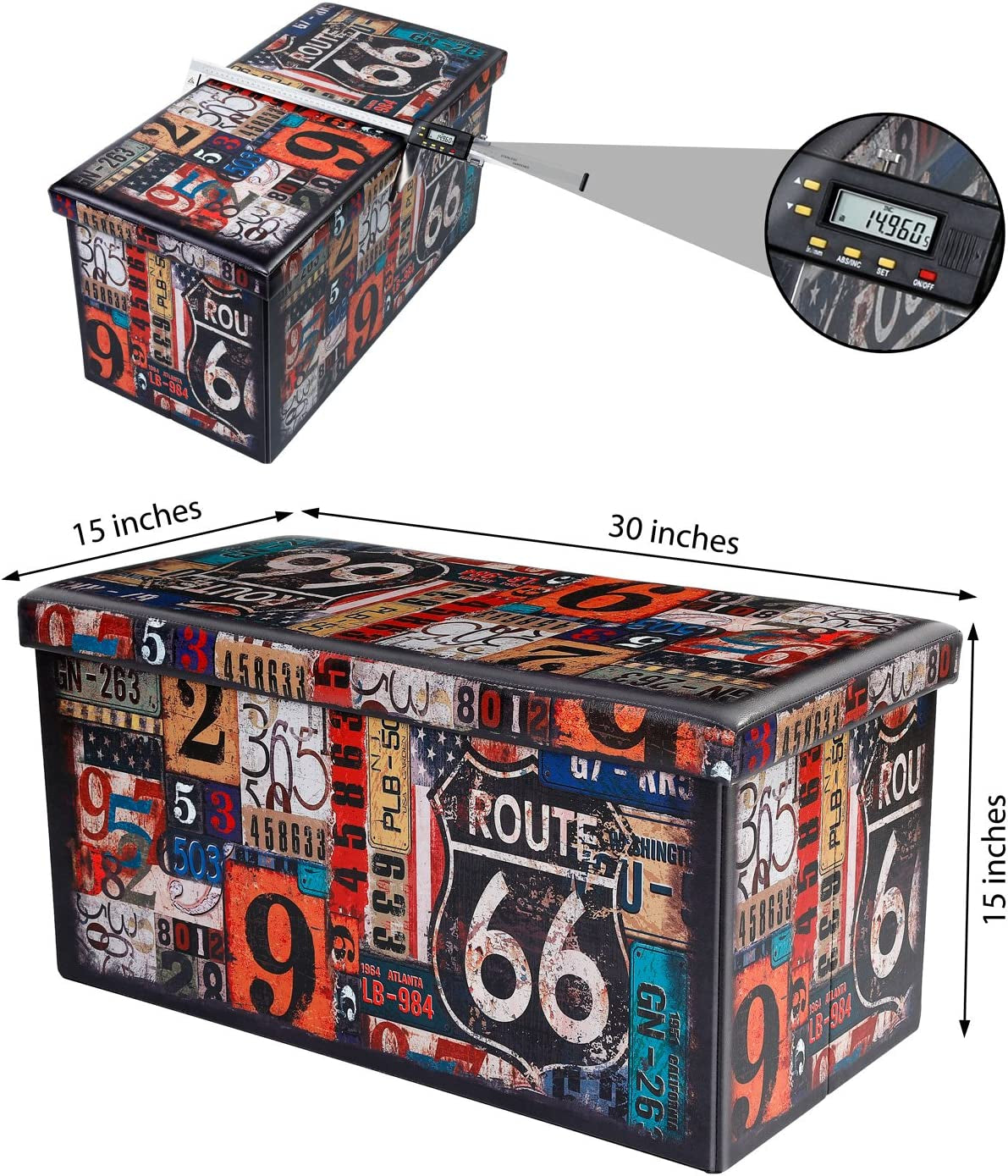 Folding Storage Footstool Ottoman Bench for Living Room Organiser,Colorful Faux Leather Collapsible Large Kids Toy Box with Lids,76X38X38Cm