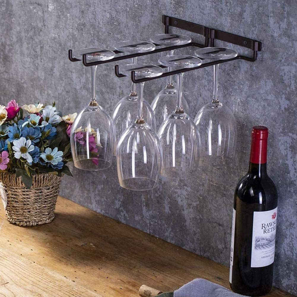 Wine Glass Racks Wall Mounted Hanging Rack Shelf Wine Cup Display Stand for Cabinet and Bar Black 30Cm(4 Pcs)