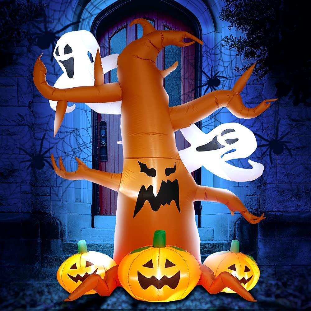 8 FT Halloween Inflatable Decorations Spooky Tree with Ghost and Pumpkins, Outdoor Holiday Decor Blow up Halloween Yard Decor, LED Lights Inflatables Outdoor Garden Lawn Halloween Decoration