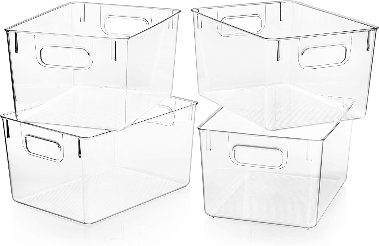 Plastic Storage Bins – Perfect Kitchen Organisation or Pantry Storage – Fridge Organiser, Pantry Organisation and Storage Bins, Cabinet Organisers - 4 Pack