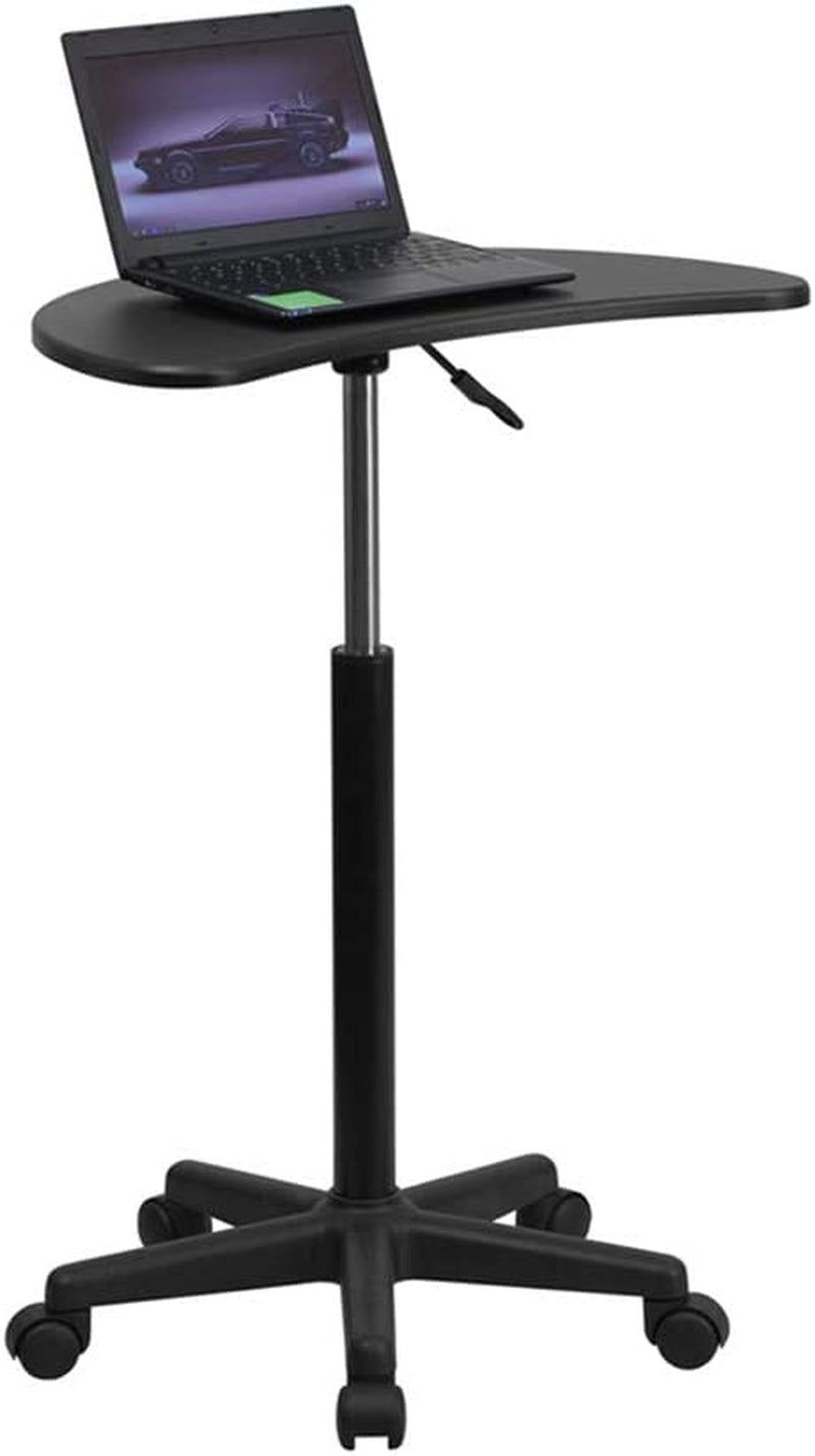 Computer Desk, Standing Desk with Black Laminate Top, Portable Office Desk with Height Adjustable Frame and Castor Wheels