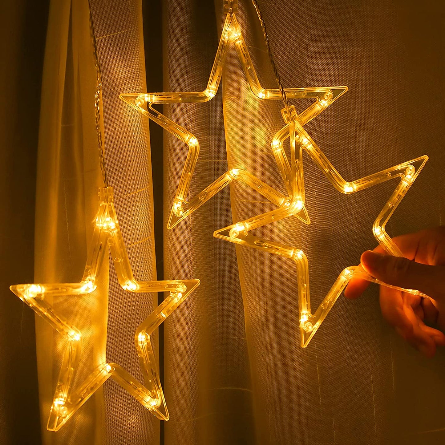 Chritmas Window Lights Indoor Outdoor, 3 Stars Lights 30 Leds Battery Operated Timer for Hanging 8 Modes Warm White Star String Lights, Xtmas Lights Decorative Light for Window, Door, Wall