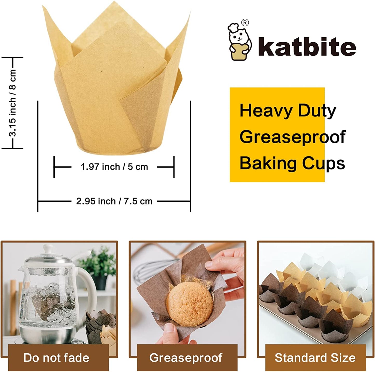 Cupcake Cases Standard Muffin Liners Heavy Duty Disposable Baking Cups (Brown)