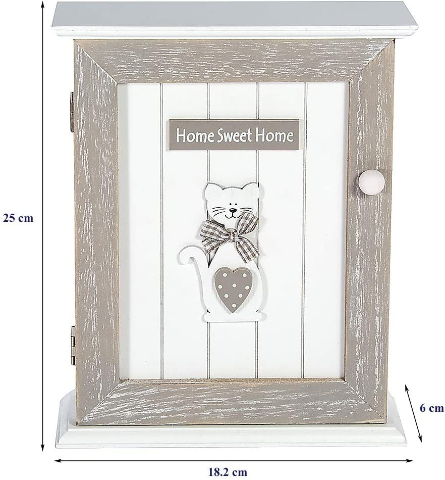 Key Box Wall Mounted Wooden Key Holder Key Cabinet for Wall Grey White Cat Home Decor Gift for Cat Lover
