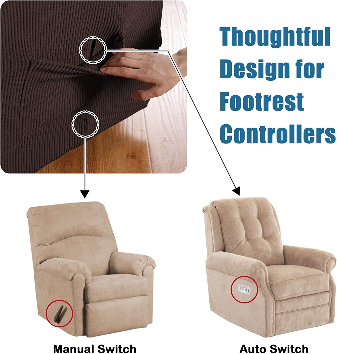Stretch Recliner Cover Recliner Chair Covers for Living Room Recliner Chair Slipcover with Side Pocket, Thick Soft Small Checked Jacquard, Fitted Standard/Oversized Recliner, Brown