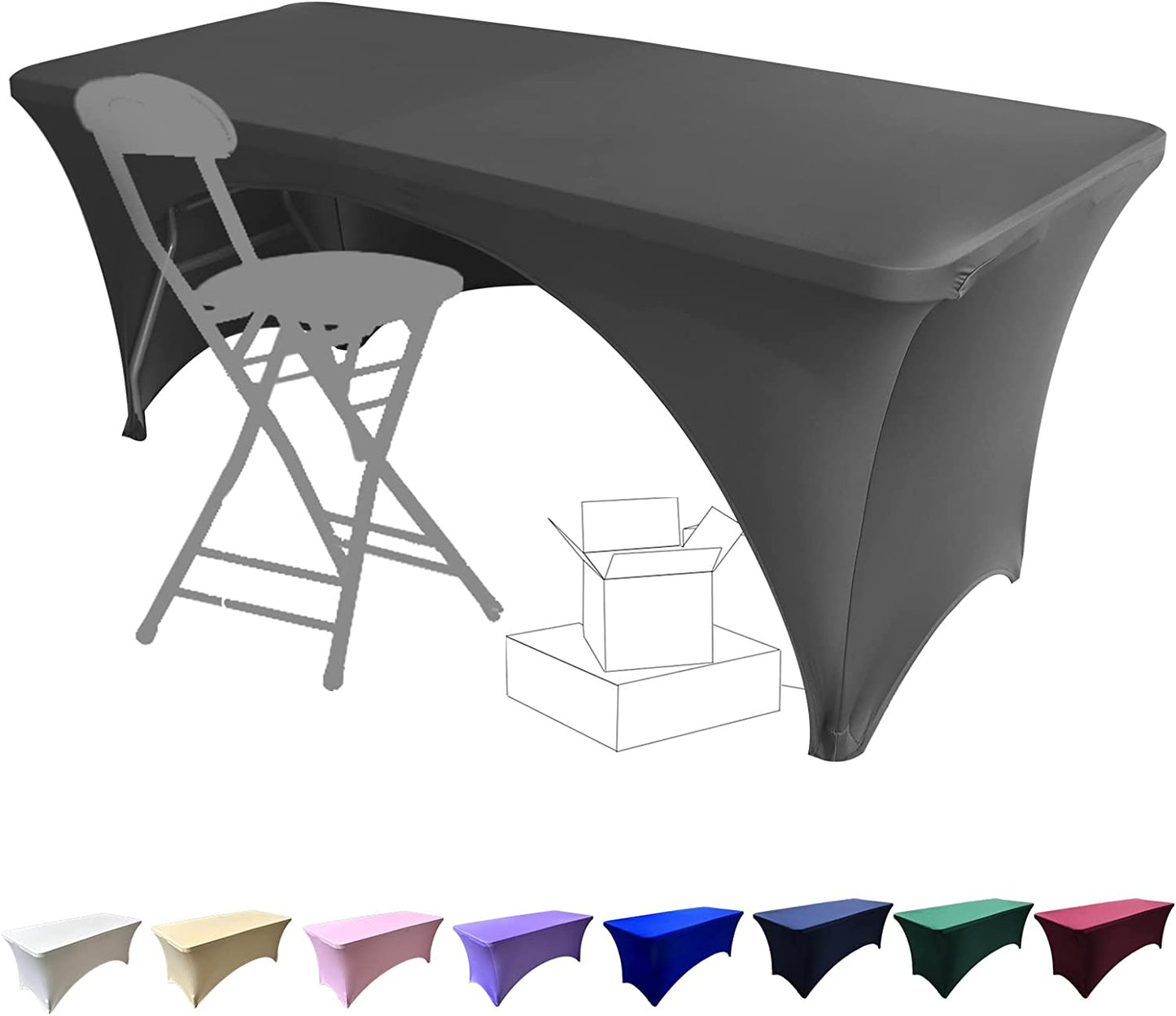 Stretchable Tablecloths 6Ft for Rectangle Tables with Open Back, Fitted Spandex Rectangular Patio Table Covers, Wedding, Party, Kitchen, Beauty Event Decoration-Black