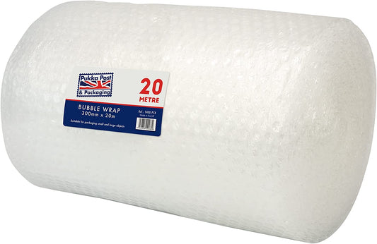 , Pukka Post – Lightweight Protective Bubble Cushioning Wrap for Packaging and Mailing, Small Air Bubbles, 300Mm X 20M Roll, Clear for Packing or Storage Boxes