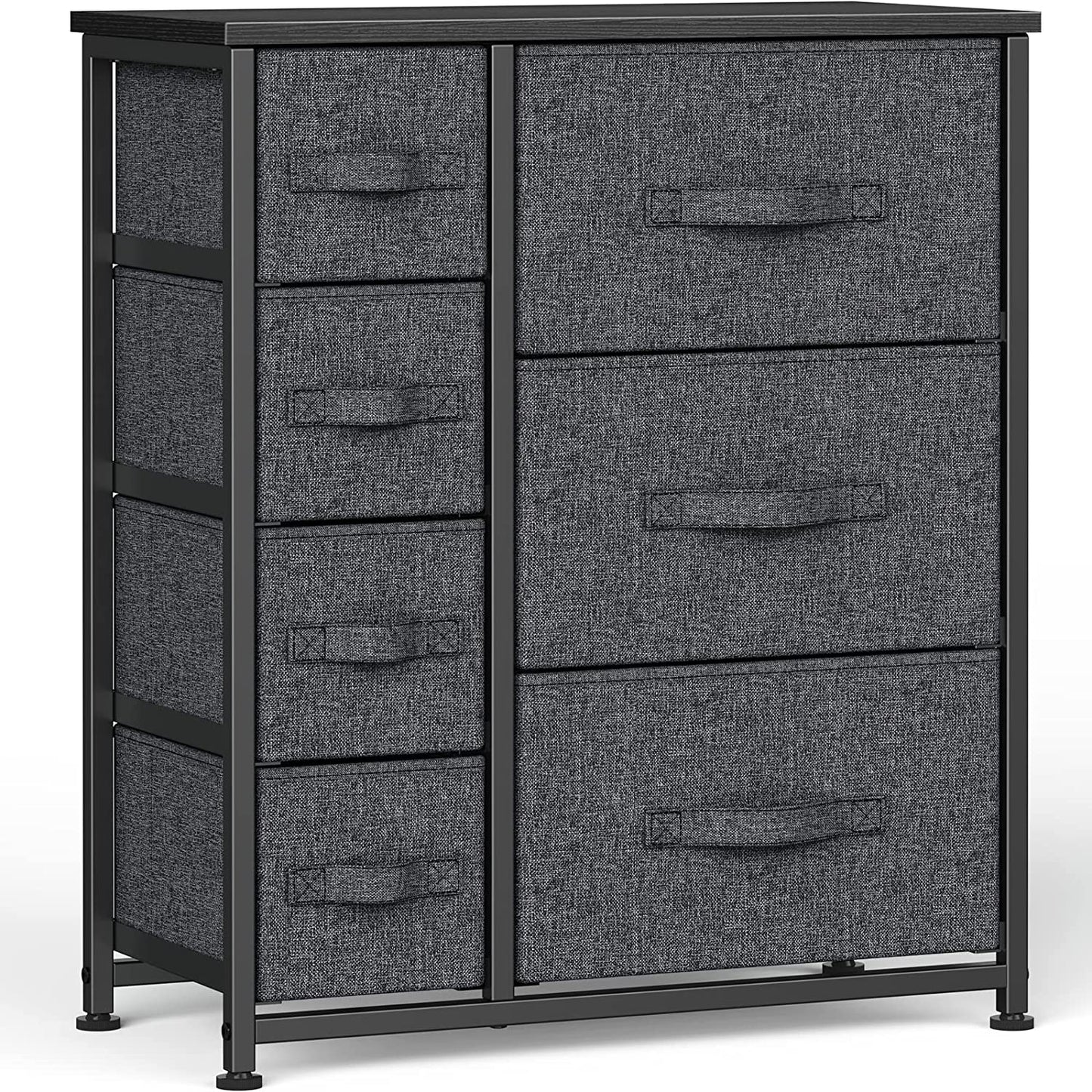 Chest of Drawers, Fabric Storage Drawers with Wood Top and Large Storage Space, Vertical Chest of 7 Drawers Easy to Install Room Organizer, Living Room, Nursery Room, Hallway, Black