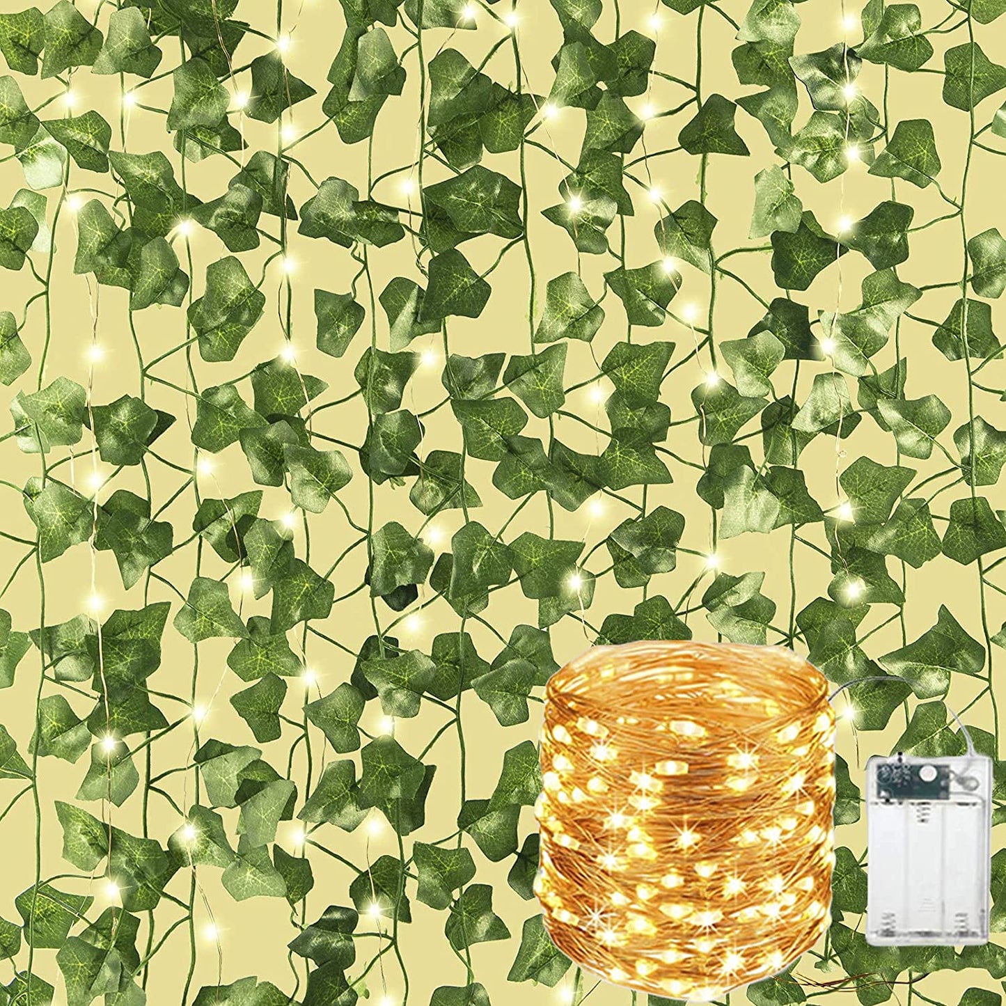 12Pack Vines with LED String Lights, Room Decor Fake Ivy, Wall Decor Artificial Ivy Garland, Garden Decor Fake Vines, Artificial Plants Leaves Aesthetic Garden Accessories(84Ft)