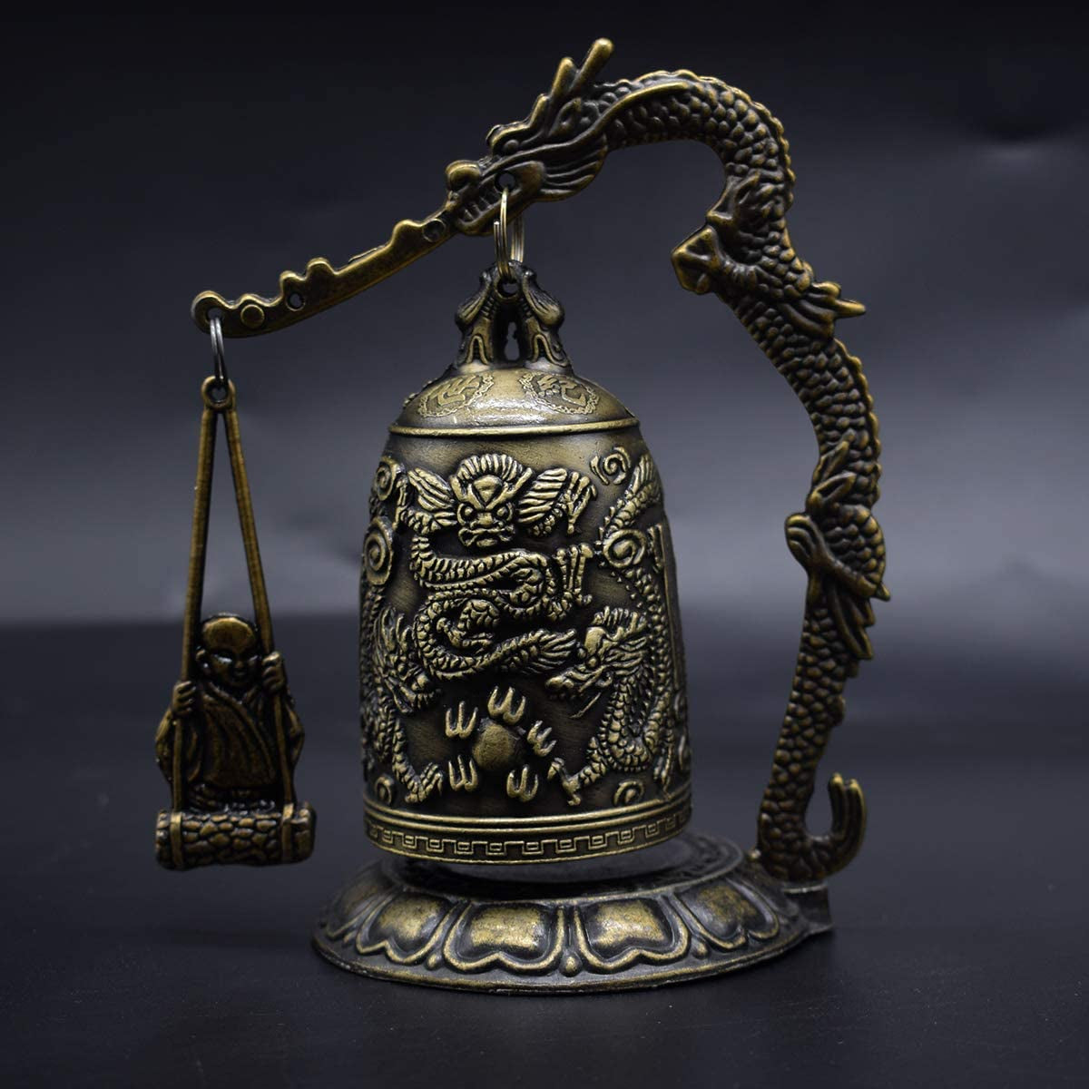 Fengshui Vintage Small Dragon Bell Buddhist Collectibles Ornaments, Good Luck Bell, Meditation Home Office Decor