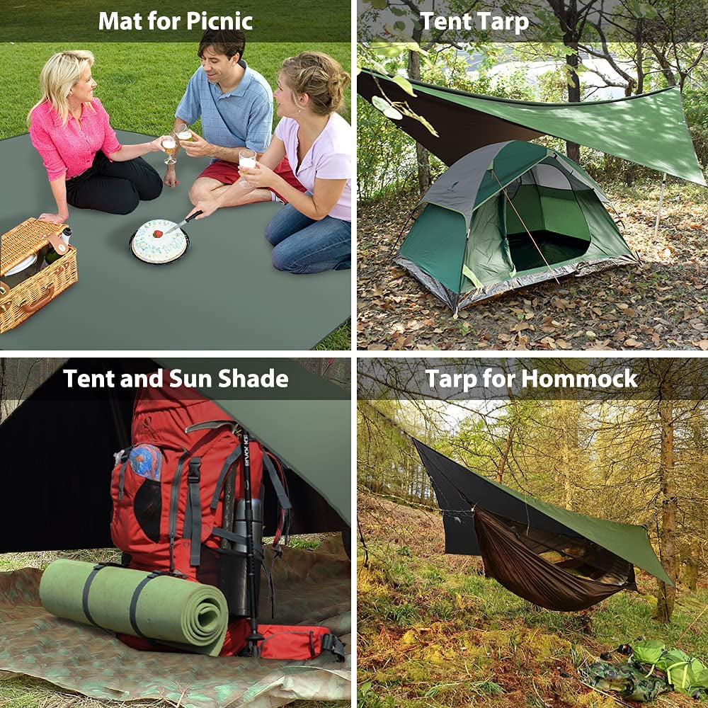 Camping Tarp, Waterproof Hammock Tarp Rain Fly Lightweight Tent Tarp Shelter with LED Light for Camping Hiking Backpacking Traveling