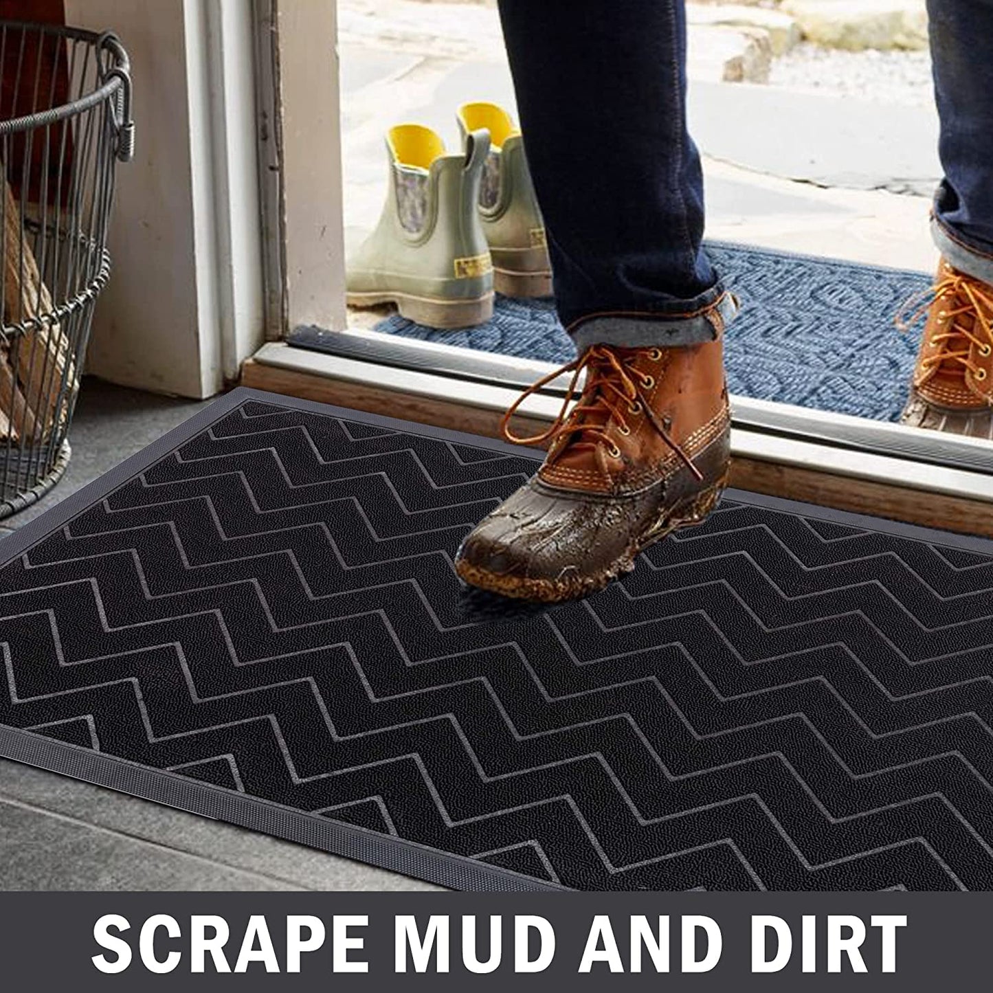 Amazon Brand - Heavy Duty Door Mat, Rubber Door Mats Outdoor & Indoor, Washable Welcome Mat, Durable Outdoor Mats for Front Door, Black, 40X60Cm