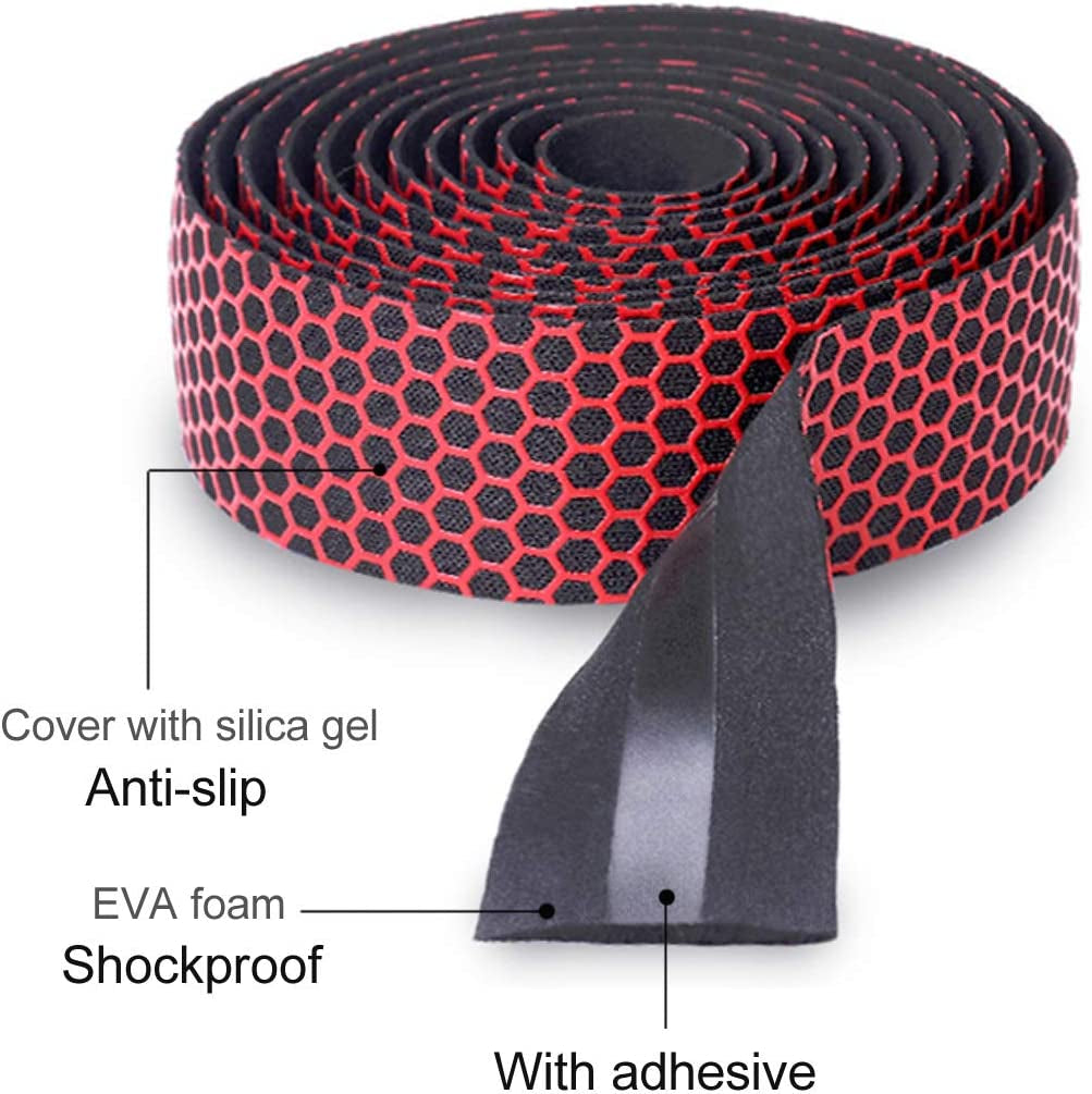 Road Bike Handlebar Tapes Bicycle Bar Tape Superior Breathable Hexagon Non-Slip Bike Handlebar Tape Bike with Bar End Plugs (2PCS per Set)