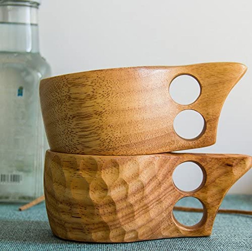 Nordic Style Handmade Kuksa Backpack Wooden Mug Cup for Camping Hiking Survival Teacup Bushcraft