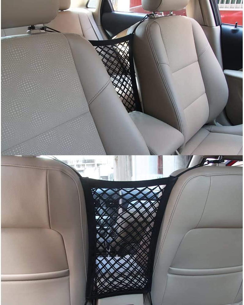 Universal Car Seat Storage Mesh/Organizer - Mesh Cargo Net Hook Pouch Holder for Bag Luggage Pets Children Kids Disturb Stopper