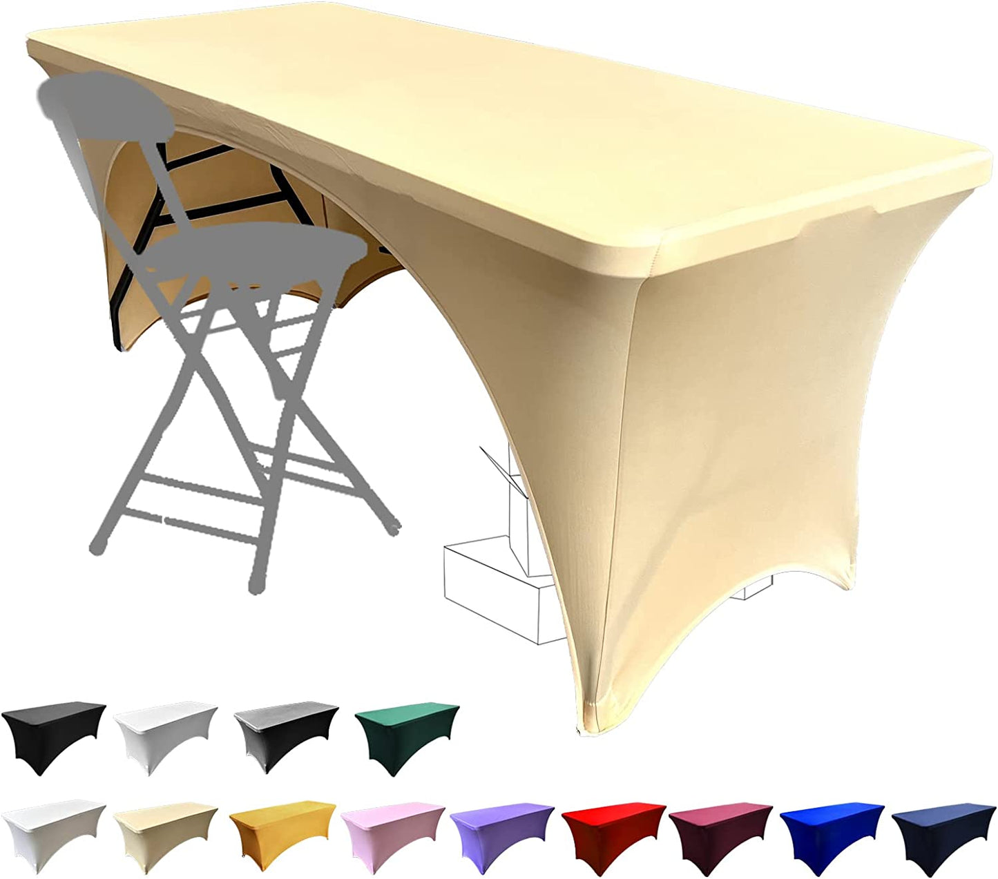 Stretchable Tablecloths 6Ft for Rectangle Tables with Open Back, Fitted Spandex Rectangular Patio Table Covers, Wedding, Party, Kitchen, Beauty Event Decoration-Black