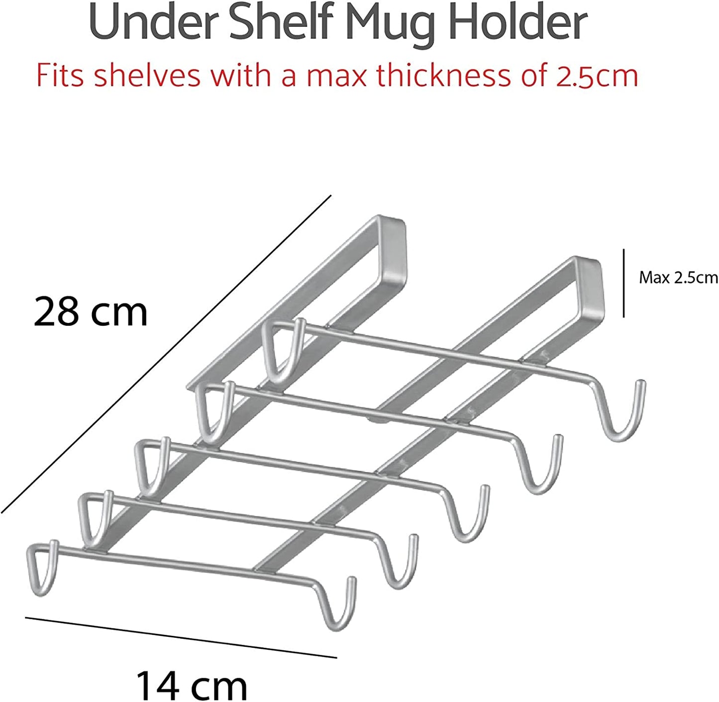 Shelf Mug Holder, Polytherm Coated, Silver, Spidermug