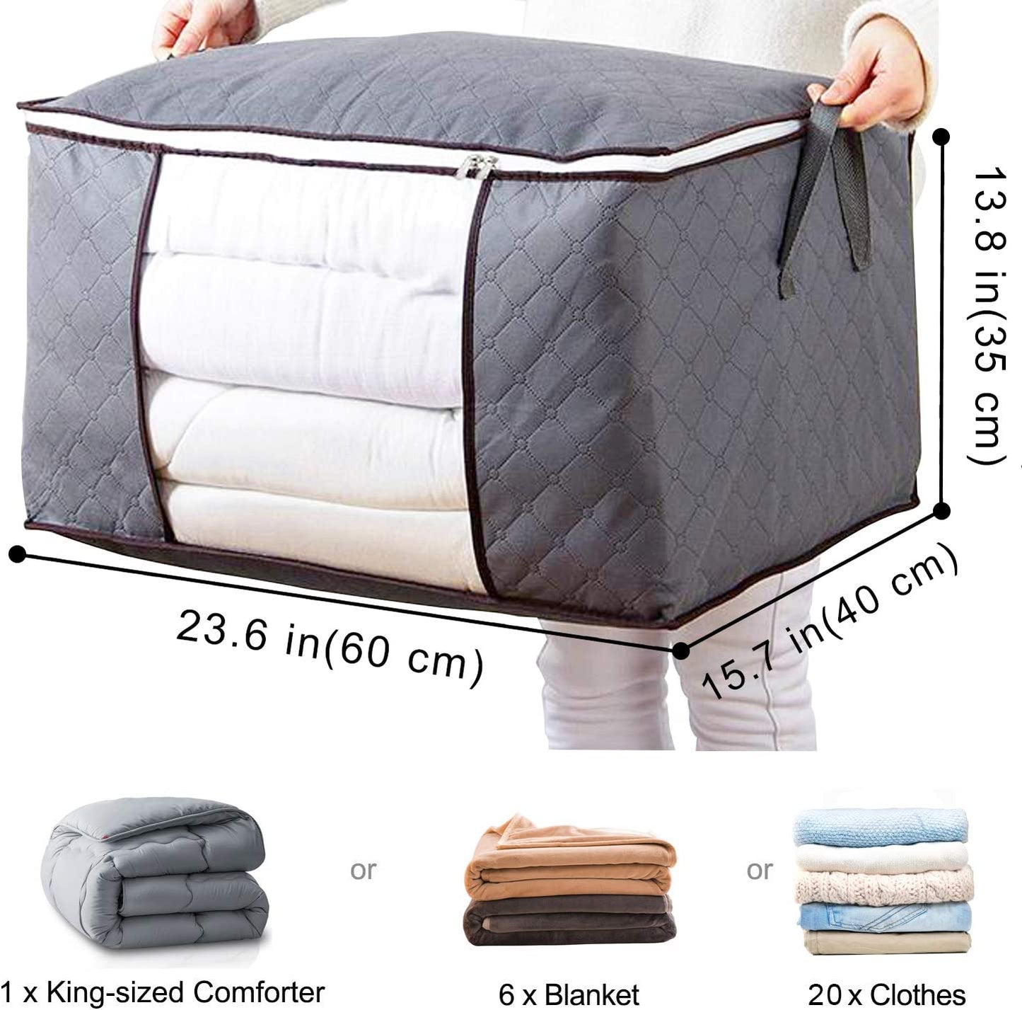 5 Pack Clothes Storage Bags 90L Large Capacity Clothing Organizers with Reinforced Handles Thick Breathable Fabric Foldable Underbed Containers for Bedding Comforter Blanket