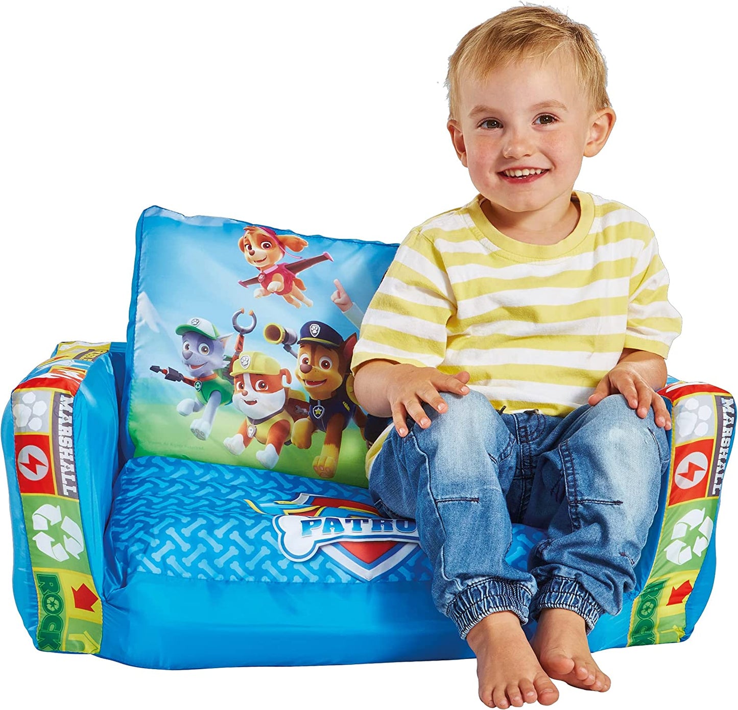 2 in 1 Inflatable Flip Out Mini Sofa and Lounger, Fabric, Blue, 105X68X26 Cm